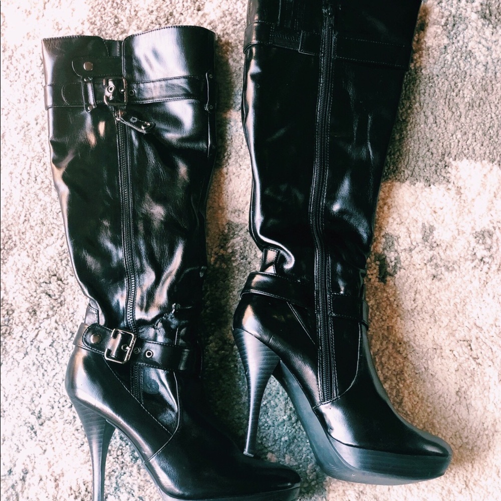Guess Leather Platform Knee High Boots